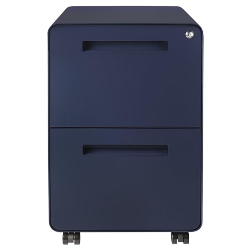 Laura Davidson Furniture Stockpile 2 Drawer Mobile File Cabinet with Lock - Under Desk Metal Filing Cabinet, Legal/Letter File Folders, Wheels and Stationary Feet, Pre-Assembled, Navy Blue - color: Navy Blue