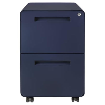 Laura Davidson Furniture Stockpile 2 Drawer Mobile File Cabinet with Lock - Under Desk Metal Filing Cabinet, Legal/Letter File Folders, Wheels and Stationary Feet, Pre-Assembled, Navy Blue - color: Navy Blue