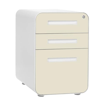 Laura Davidson Furniture Stockpile 3 Drawer File Cabinet with Lock - Under Office Desk Metal Filing Cabinet, Legal/Letter File Folders, Wheels and Stationary Feet, Pre-Assembled, Ivory - color: Ivory