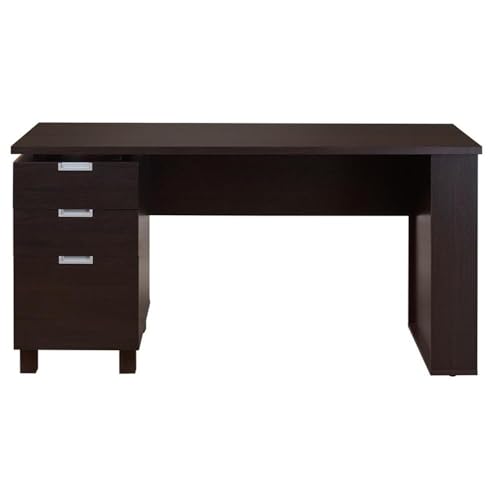 Scranton & Co Modern 3-Drawer Wood/Steel Office Desk, 59 in Wide, Espresso Finish, Built-in Filing Cabinet, Open Shelves, Chrome Accents, Particle Board Construction, Home Office Desk for Workspace