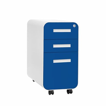 Laura Davidson Furniture Stockpile Slim 3-Drawer Mobile File Cabinet with Lock - Under Desk Metal Filing Cabinet, Legal/Letter File Folders, Wheels and Stationary Feet, Pre-Assembled, Blue Faceplate - color: Blue Faceplate