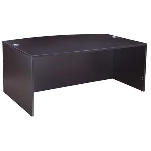 Scranton & Co 71" U-Shaped Curved Bow Desk Suite, Mocha Finish, Includes Hutch and File Storage Pedestal, Scratch-Resistant Laminate, Lockable Drawers, Modular Office Desk for Home or Workspace Use