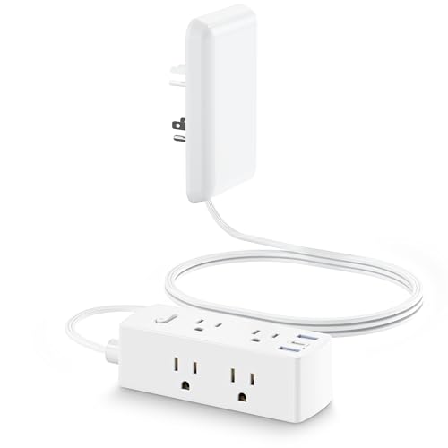 Olcorife Flat Extension Cord with Outlet Cover, Flat Plug Power Strip with 6 Outlets and 3 USB Ports, 10 FT Cord Hidden Outlet Extender for Tight Spaces - size: 10 FT, style: 6AC
