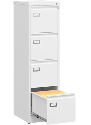 SISESOL 4 Drawer File Cabinet with Lock and Tag,White Vertical File Cabinet,Narrow Locking Filing Cabinets with Drawers,Metal Filing Storage for Home Office Fit A4 Legal/Letter Size - color: White, style: 4 Drawer