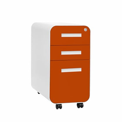 Laura Davidson Furniture Stockpile Slim 3-Drawer Mobile File Cabinet with Lock - Under Desk Metal Filing Cabinet, Legal/Letter File Folders, Wheels and Stationary Feet, Pre-Assembled, Orange Faceplate - color: Orange Faceplate