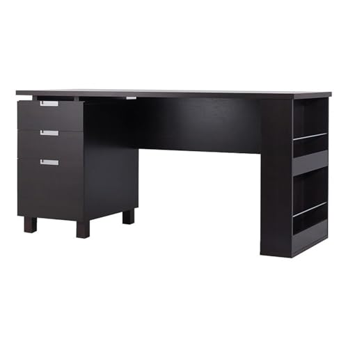 Scranton & Co Modern 3-Drawer Wood/Steel Office Desk, 59 in Wide, Espresso Finish, Built-in Filing Cabinet, Open Shelves, Chrome Accents, Particle Board Construction, Home Office Desk for Workspace