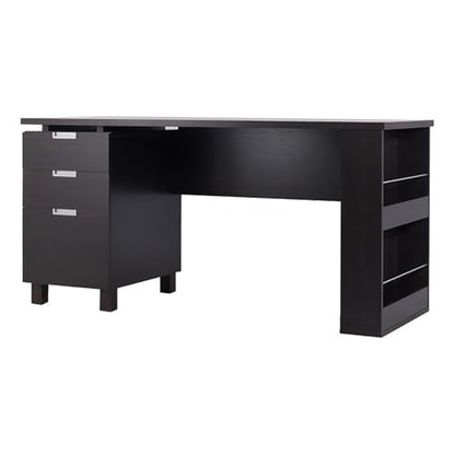 Scranton & Co Modern 3-Drawer Wood/Steel Office Desk, 59 in Wide, Espresso Finish, Built-in Filing Cabinet, Open Shelves, Chrome Accents, Particle Board Construction, Home Office Desk for Workspace