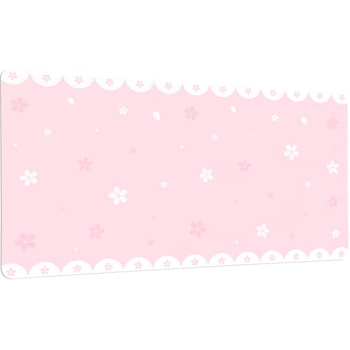 Cute Cherry Blossoms Desk Mat, Sakura Extended Gaming Keyboard Mouse Pad, Large Office Desk Cover Mat Pad Deskmat, Non-Slip Leather Home Office Desk Mat Protector 31.5"×15.7", Pink - color: Pink, size: 31.5" x 15.7"