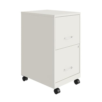 Space Solutions - 2 Drawer Fully Assembled Vertical Steel File Cabinet, Home & Small Office Use, Fits Under Most Desks, Letter-Size, Lock, Mobile, Pearl White
