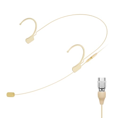 KIMAFUN Headset/Headworn Microphone Professional Earset Over Ear Hanging Condenser Mic Compatible with Audio Technica Wireless System Bodypack Transmitter, For Performance, Theater, Lecture - Beige T4 - size: T4 for Audio Technica Wireless System