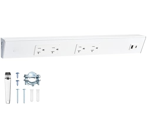 16 in Under Cabinet Power Strip Hardwired, Aluminum Housing | 2×20A TR Outlets with USB-A & USB-C, Modular Extension System (No Cutting), Angled Trapezoid Design, 125V 20A, ETL Listed - color: White, size: 1 Pack
