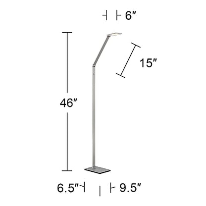 Royce Adjustable Arm Aluminum LED Task 61" Tall Floor Lamp | Modern Minimalist Style Bright Lighting Silver Touch On Off for Living Room Reading House Bedroom Home