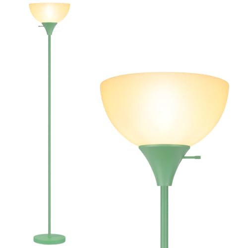 Coucrek Floor Lamp, LED Standing Lamps with White Plastic Shade, Corner Floor Lights for Living Room Bedroom, Rotary Switch, Bulb not Included, Green - color: Green