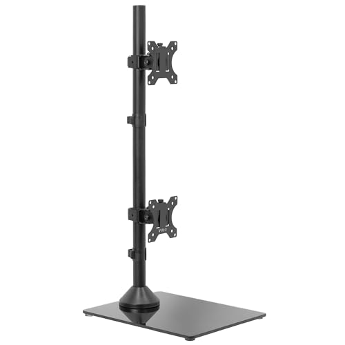 VIVO Dual Monitor Desk Stand with Tempered Glass Base, Free-Standing LCD Mount, Holds in Stacked Vertical Position 2 Ultrawide Screens up to 34 inches, Black, STAND-V002LG - size: Up to 34", style: Tempered Glass Base