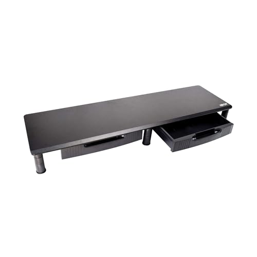 TRIPP LITE Dual-Monitor Riser Stand with Storage Drawers, Black Wood & Steel Desk Organizer for 2 Screens, Adjustable Height | Computer, Laptop, PC, & TV Shelf Stand | 5-Year Warranty (MR4011DTAA) - style: Storage Drawers