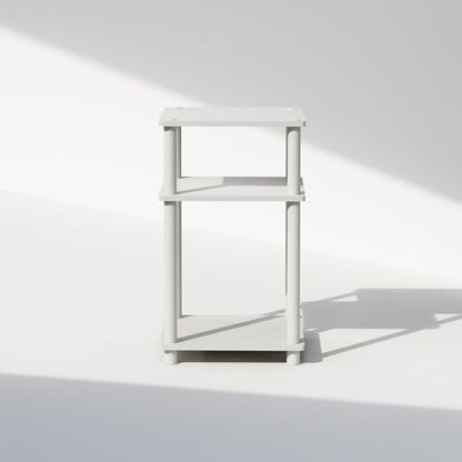 Furinno JUST Side Table, 3-Tier End Table, Open Shelves Night Stand, Bedside Table, Toolless Assembly, for Living Room, Bedroom, Bathroom, White - color: White/White, size: 3-Tier, Round Pole, style: 1-Pack