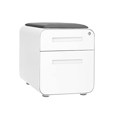 Laura Davidson Furniture STOCKPILE Mini Seated 2 Drawer Mobile File Cabinet with Removable Magnetic Cushion Seat - Short Version, Metal Filing Cabinet, Pre-Assembled, White with Grey Cushion - color: White