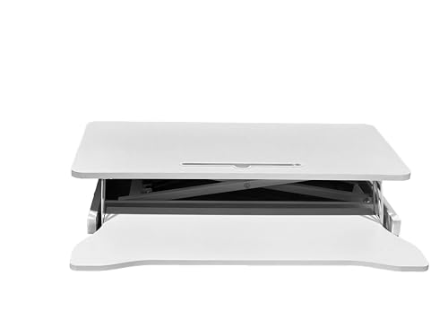 32 Inch Adjustable Standing Desk Standing Desk Converter, Stand Up Desk Riser Dual Monitor Sit Stand Desk with Wide Keyboard Tray for Table Home Office (White)