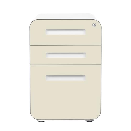 Laura Davidson Furniture Stockpile 3 Drawer File Cabinet with Lock - Under Office Desk Metal Filing Cabinet, Legal/Letter File Folders, Wheels and Stationary Feet, Pre-Assembled, Ivory - color: Ivory