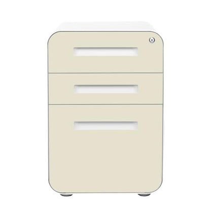 Laura Davidson Furniture Stockpile 3 Drawer File Cabinet with Lock - Under Office Desk Metal Filing Cabinet, Legal/Letter File Folders, Wheels and Stationary Feet, Pre-Assembled, Ivory - color: Ivory