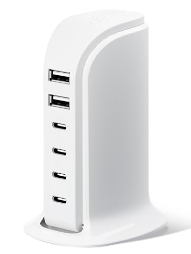 USB Charger, Charging Station for Multiple Devices 65W, Fast Charging Blocks with 4Type C Ports, Dual USB Charging Hub Organizer Multiport for iPhone, Ipad, Smartphones, Travel Accessories