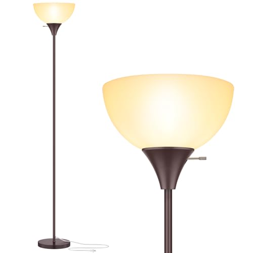 Coucrek Floor Lamp, LED Standing Lamps with White Plastic Shade, Corner Floor Lights for Living Room Bedroom, Rotary Switch, Bulb not Included, Brown - color: Brown