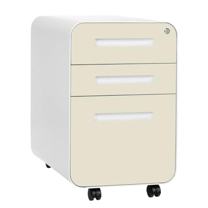 Laura Davidson Furniture Stockpile 3 Drawer File Cabinet with Lock - Under Office Desk Metal Filing Cabinet, Legal/Letter File Folders, Wheels and Stationary Feet, Pre-Assembled, Ivory - color: Ivory