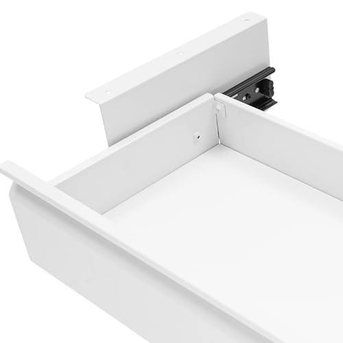 16in Under Desk Mounted Sliding Pull-out Drawer without Shell for Office Desk, Pull-out Drawer Storage Organizer for Sit Stand Workstation Store Keyboard, Mouse, White 15.7 * 9 * 3.7in
