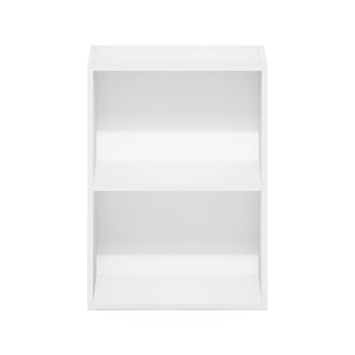 Furinno LUDER 2-Tier Book Shelf, Open Shelves Bookshelf, White | 9 x 16 x 21, Closed Back, Modern Bookcase, for Living Room, Bedroom, Home Office - color: White, size: 2-Tier, 9 x 16 x 21