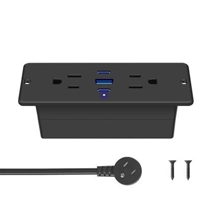 CCCEI Recessed Power Strip with Outlet and 65W USB C Ports, Furniture Flush Mount Power Strip, Small Desk Hidden Outlet for Conference Table, Nightstand, Black, 6FT. - size: 6FT, style: 65W_USB-C