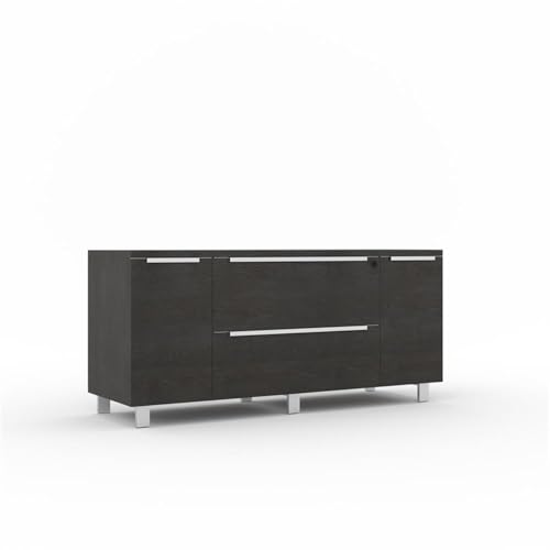 ‎Contemporary Credenza with 2 Legal & Letter File Drawers, Adjustable Shelves & Leveling Feet, Central-Locking System, Full Extension Glides, for ‎Office, Living Room, 19.63 x 63 x 28.88 in., Espresso
