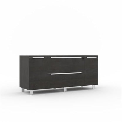 ‎Contemporary Credenza with 2 Legal & Letter File Drawers, Adjustable Shelves & Leveling Feet, Central-Locking System, Full Extension Glides, for ‎Office, Living Room, 19.63 x 63 x 28.88 in., Espresso