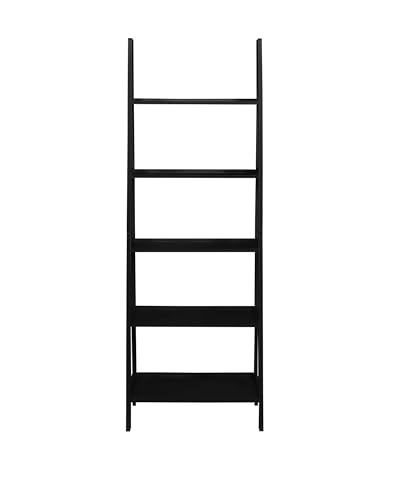 Linon Archdale Wood Open Back 72" Ladder Bookshelf with 5 Shelves in Black