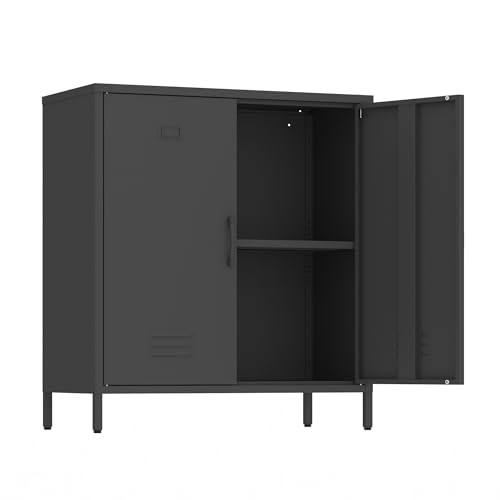 Metal Storage Cabinet with Doors and Shelf Office Storage Cabinets Sideboard Cabinet for Home Office Living Rooms Dining Room (Black) - color: Black, size: 35.43"H