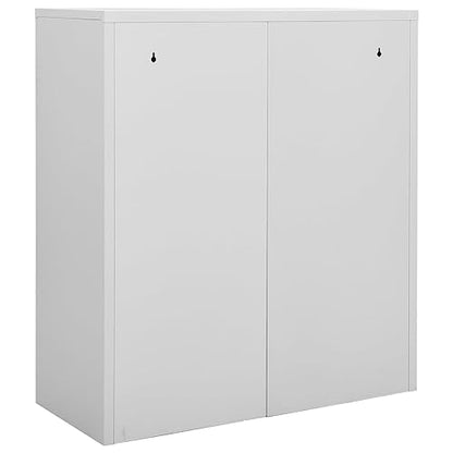 Steel Office Cabinet, 2 Drawer Lateral Filing Cabinet with Lock and Adjustable Shelves, Light Gray Metal Storage Credenza for Home Office, 35.4" x 15.7" x 40.2"