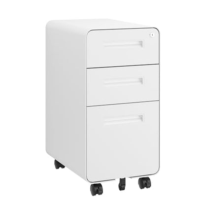 3 Drawer Slim Narrow Mobile File Cabinet with Lock and 4 Keys | Metal Filing Cabinet for Home Office, Under Desk, Pre-Assembly, File Drawer, Letter/Legal/A4 Hanging File Folders - color: White, size: 23.4"H*12.6"W-3 Drawers