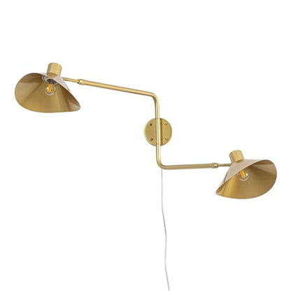 Gold 2-Light Plug in Wall Sconce, Big Adjustable Swing Arms Wall Light Fixture for Living Room Bedroom Bedside Wall Light Adjustable Swivel Arms Extendable Length 22” to 58” - color: A-Gold