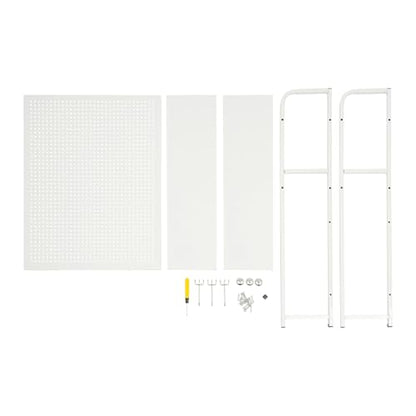 Desktop Hutch Bookshelf, 2-Tier Metal Desk Shelf Bookcase, Countertop Storage Organizer, Multipurpose Display Rack with Pegboard Hooks Screwdriver Set for Dorm Office Home (White, 29.53")