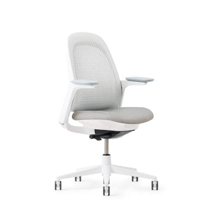 Haworth Breck Ergonomic Office Chair, Home Office Desk Chair, Lunar | Computer Desk Chair with Height-Adjustable Lumbar Support, White Trim, Duo-Tone Hard Casters, and 4D-Arms - color: Lunar, style: White Trim