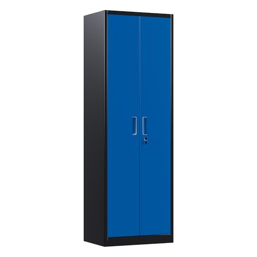 24" W Slim Metal Garage Storage Cabinet,Lockable Steel Storage Cabinet with 4 Adjustable Shelves,Assembly Required, Warehouse,Office,Home, Black&Blue - color: Black/Blue, size: 15.75" D × 23.62" W × 70.87" H.