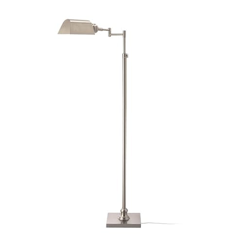 O’Bright Arcadia - Pharmacy Floor Lamp, Full Range Dimming, Swing Arm Task Lamp, E26 Socket, Bulb Replaceable, Adjustable Height 47” to 55”, 360° Rotatable Shade, All-Metal Design, Brushed Nickel - color: Brushed Nickel