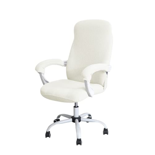 FORCHEER Office Chair Cover Water Repellent Jacquard Armrest Swivel Chair Slipcovers Removable Stretch Universal Computer Chair Cover L with Chair Arm Cover 2P-Cream - color: Cream, size: Large+Chair-Arm Cover