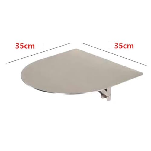 Bedside Folding Wall Table, Semi-Circle Small Coffee Table 12" Stainless Steel Sofa Side Shelf Floating Desk for Bistro Bedroom Balcony(Silver,35cm(14")) - color: Silver, size: 35cm(14")