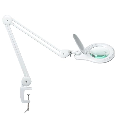 Bifocal LED Magnifying Lamp with Clamp, 14W 1200LM, White | 5-inch bifocal glass lens with 60 SMD LEDs provides 2.25X & 6X magnification and 4 brightness levels - color: White