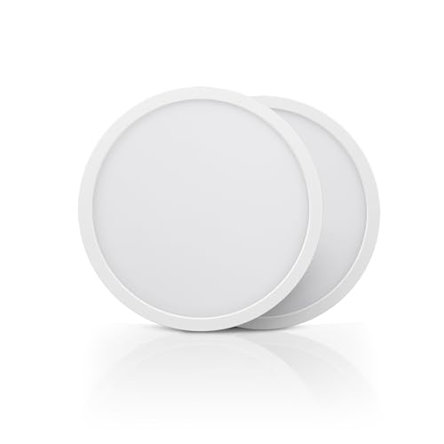ECOELER 12inch LED Flush Mount Ceiling Light, 5CCT Selectable Round Flat Panel Light, 28W 2400Lm, Dimmable Surface Mount Lighting Fixture for Kitchen, Hallway, Laundry, ETL Listed, 2 Pack - color: White, size: 12Inch - 2PK