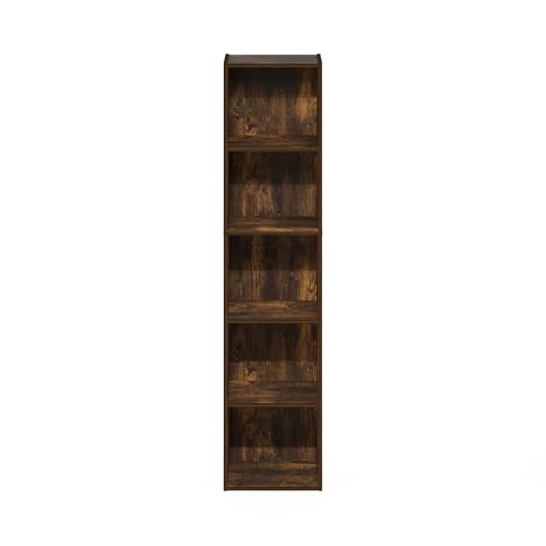 Furinno PASIR Book Shelf, 5-Tier Modern Bookshelf, Open Shelves Bookcase 9 x 12 x 52, Easy Assembly, for Living Room, Bedroom, Home Office, Amber Pine - color: Amber Pine, size: 5-Tier Cube