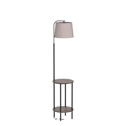 DEWENWILS Floor Lamp with Table, Wooden Nightstand, Farmhouse | Linen Lampshade, 13.18", ON/OFF Foot Switch, 2-in-1 Design, Sturdy Shelf for Living Room, Bedroom, Office Decor
