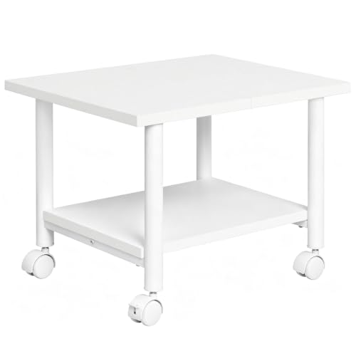 HOOBRO Printer Stand, 2-Tier Industrial Under Desk Printer Cart with Shelf, Mobile Heavy Duty Storage Rack on Wheels for Home, Office, White WW02PS01G1 - color: White, size: 15.7'' x 19.1''x 14.4''