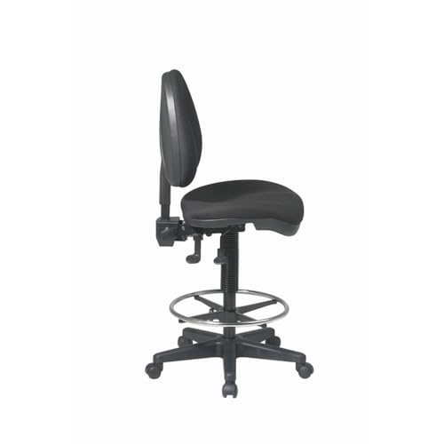 Pemberly Row Deluxe Ergonomic Drafting Chair, Black Fabric Seat, Adjustable Footring, Lumbar Support, Pneumatic Height Adjustment, Heavy Duty Nylon Base, Commercial Office Seating, 275 lb Capacity