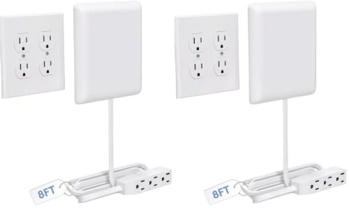 Sleek Socket Outlet & Plug Concealer for Wall Outlet with Cord Concealer Kit, 8-Foot Flat Extension Cord with Multi Outlets Power Strip, Ideal for Home Offices (Pack of 2) - size: 8ft (Pack of 2), style: Quad outlet